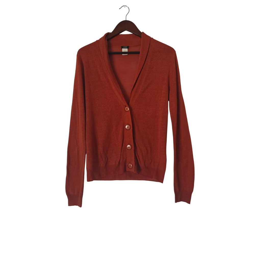 J.Crew Georgia Cardigan Rust Silk Linen Fall Preppy Y2K Size M